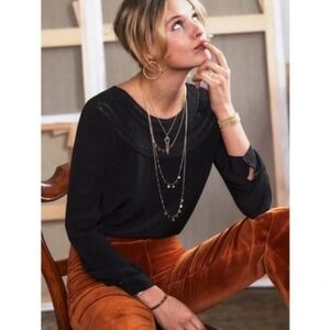 Sezane Tatiana Black Silk Embroidered Blouse XS 34